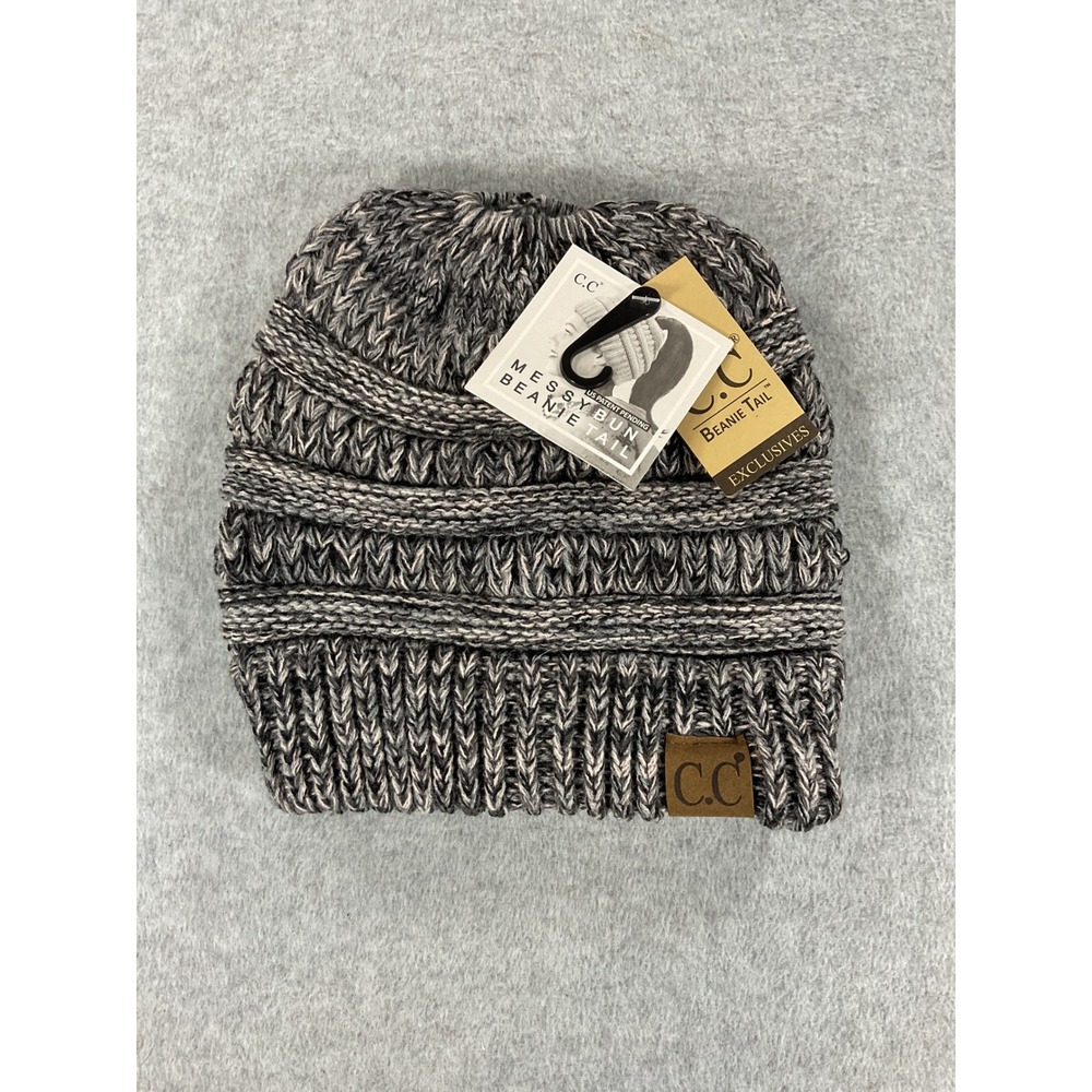 CC Exclusives Messy Bun Beanie Tail Gray Marled Knit Ponytail Hat New With Tags